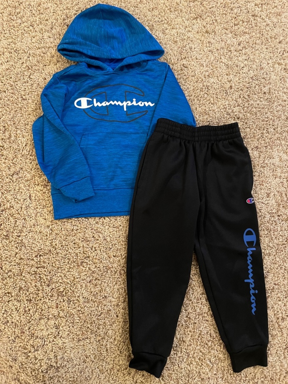 Champion Blue Hoodie with Black Logo Joggers Set Boys Size 4/5